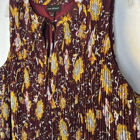 Lane Bryant Sleeveless Floral Accordion Pleated Dress Sz 20 Lined Keyhole Front - Picture 6 of 15